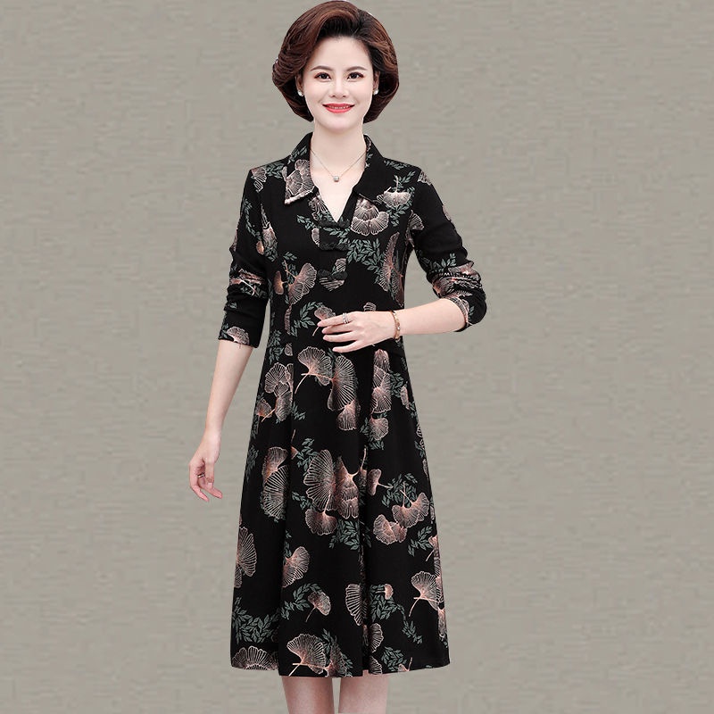 Váy Nhung Đỏ Nữ Đầm Dài Qua Gối Tay Dài Rộng Vừa Vặn Phong Cách Mới Mùa Thu Cho Phụ Nữ Trung Niên
