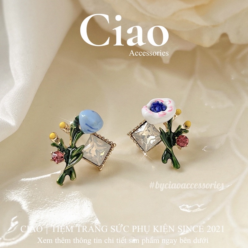 [SPECIAL] Khuyên tai/ Bông tai mạ bạc S925 thiết kế hình hoa tinh tế Kendall Ciao