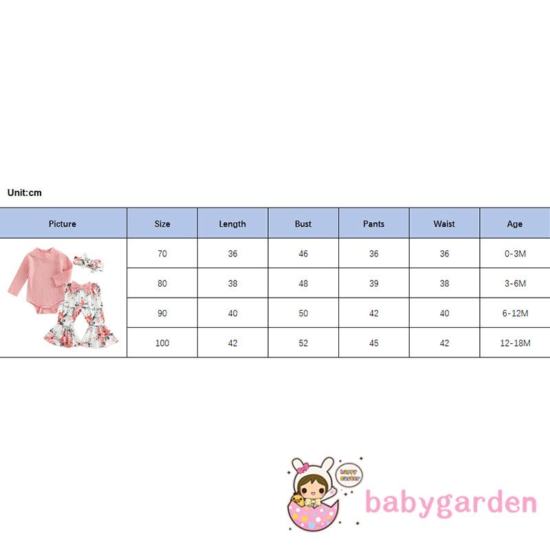 Bộ Áo Liền Quần Tay Dài Ống Loe Kèm Băng Đô In Hoa Thời Trang Cho Bé Gái 0-18 Tháng Tuổi