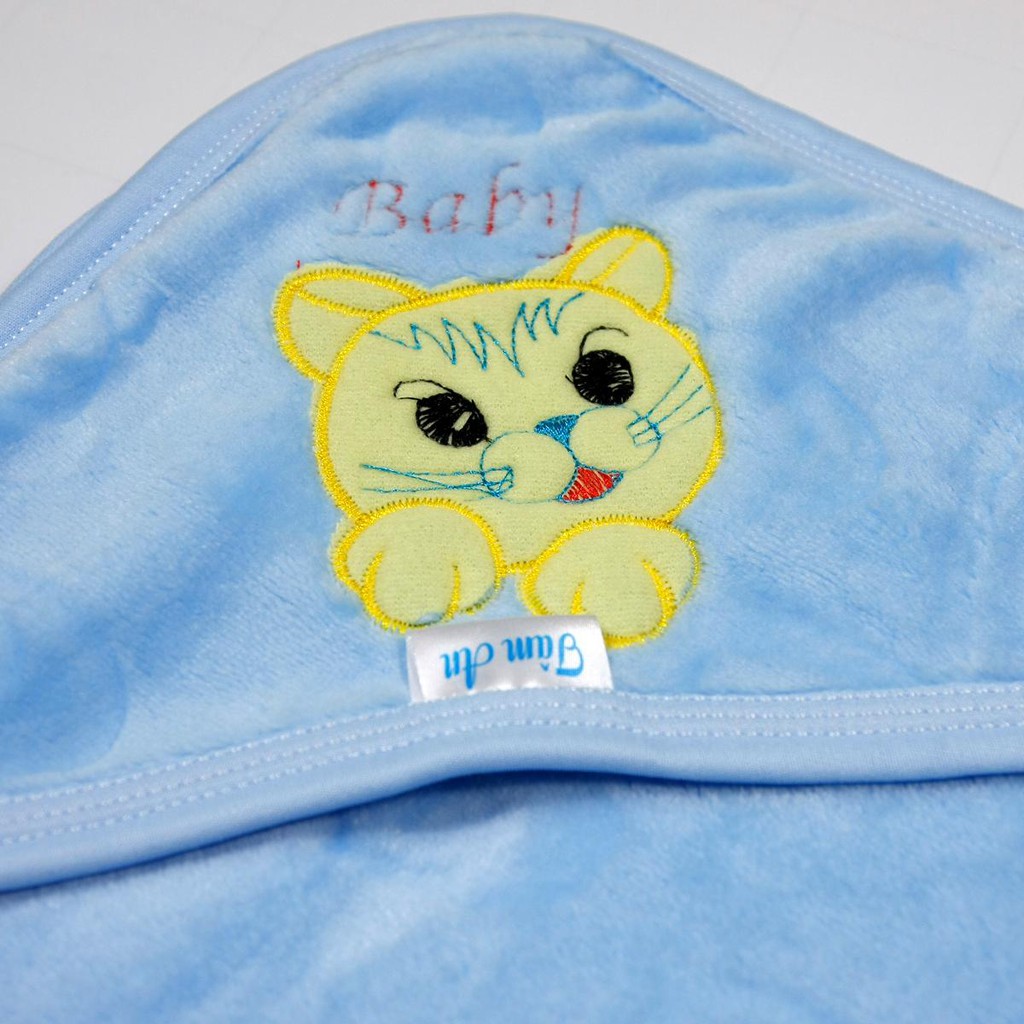 Chăn ủ nhung tuyết HÀNG ĐẸP có mũ cực mềm, mịn, an toàn và giữ ấm cho bé sơ sinh