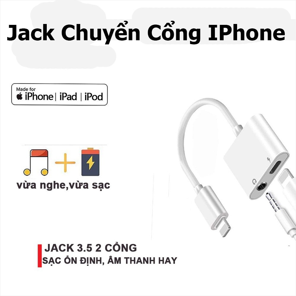 [Cổng Chuyển Đổi] Jack Chia Cổng IPhone Lightning Thành 2 Cổng Vừa Sạc Vừa Đeo Tai Nghe Chơi Game - Hi Mobile
