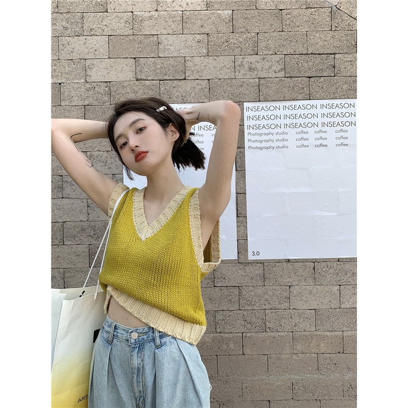 Áo Croptop Dệt Kim Không Tay Kẻ Sọc Ca Rô Phong Cách Retro Hàn Quốc Thời Trang Cho Nữ | BigBuy360 - bigbuy360.vn