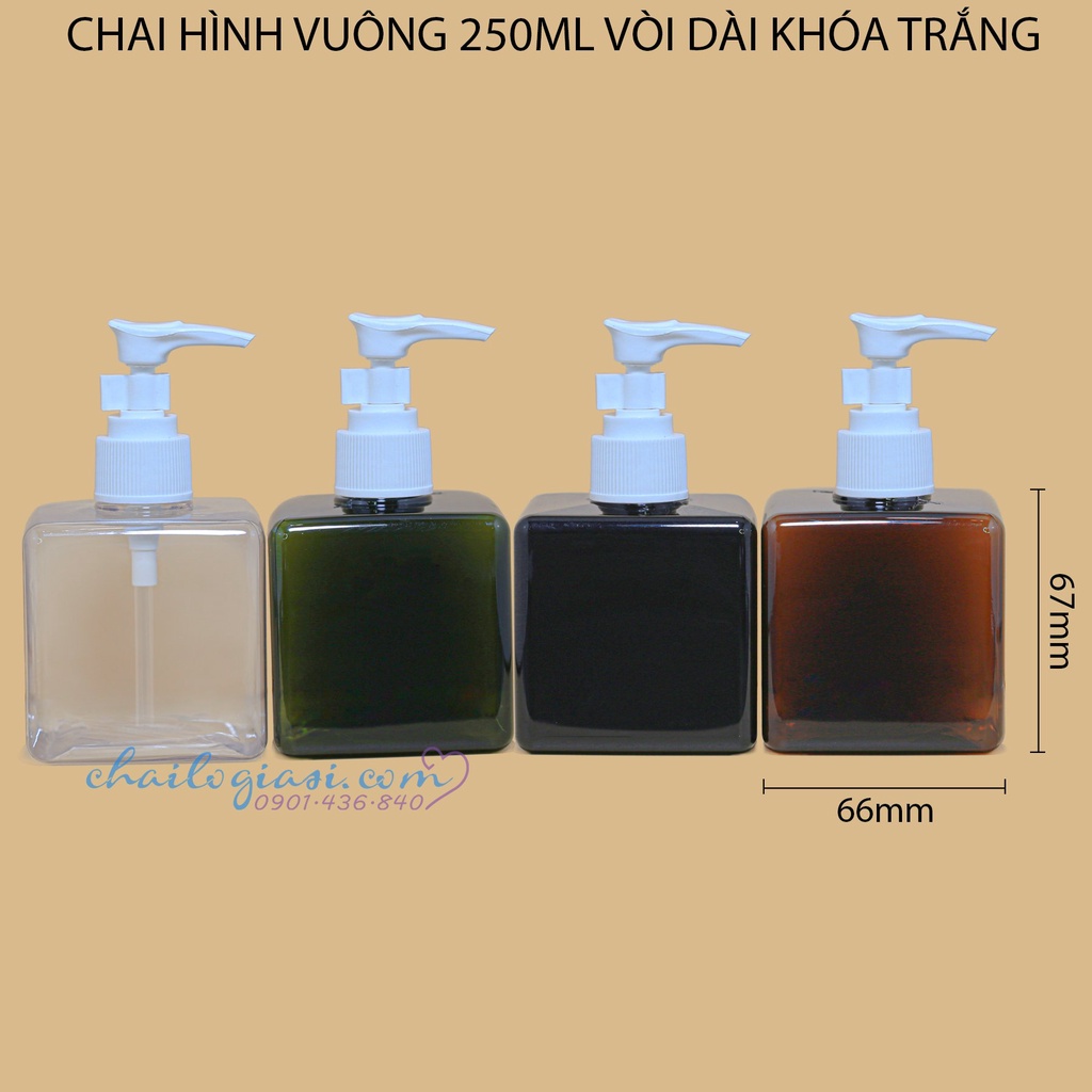 CHAI NHỰA 250ML HÌNH VUÔNG NHIỀU LOẠI VÒI