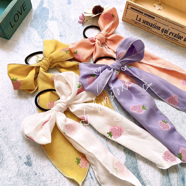 {Ảnh thật} SCRUNCHIES NƠ HOA BI CARO- CỘT TÓC VẢI THỜI TRANG NỮ GIÁ RẺ