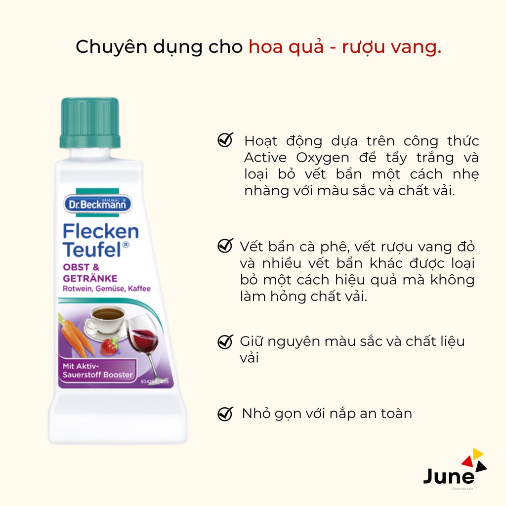 Nội địa Đức - Nước tẩy vết bẩn chuyên dụng Dr.Beckman Bơ Dầu, Máu, Hoa quả, đồ uống, sơn keo, bút, rỉ sét ố vàng mỹ phẩm