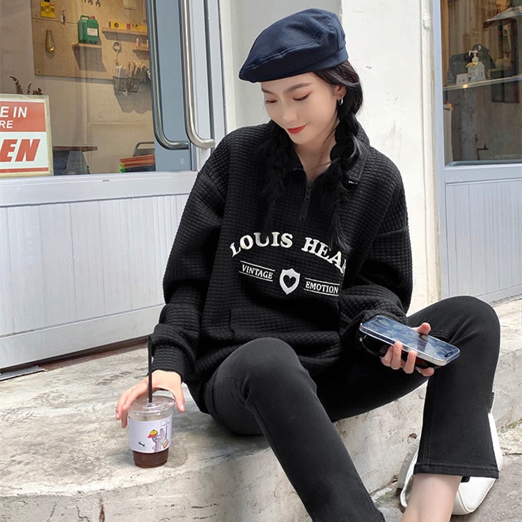 Áo khoác sweater dáng rộng có khóa kéo thời trang dành cho nữ