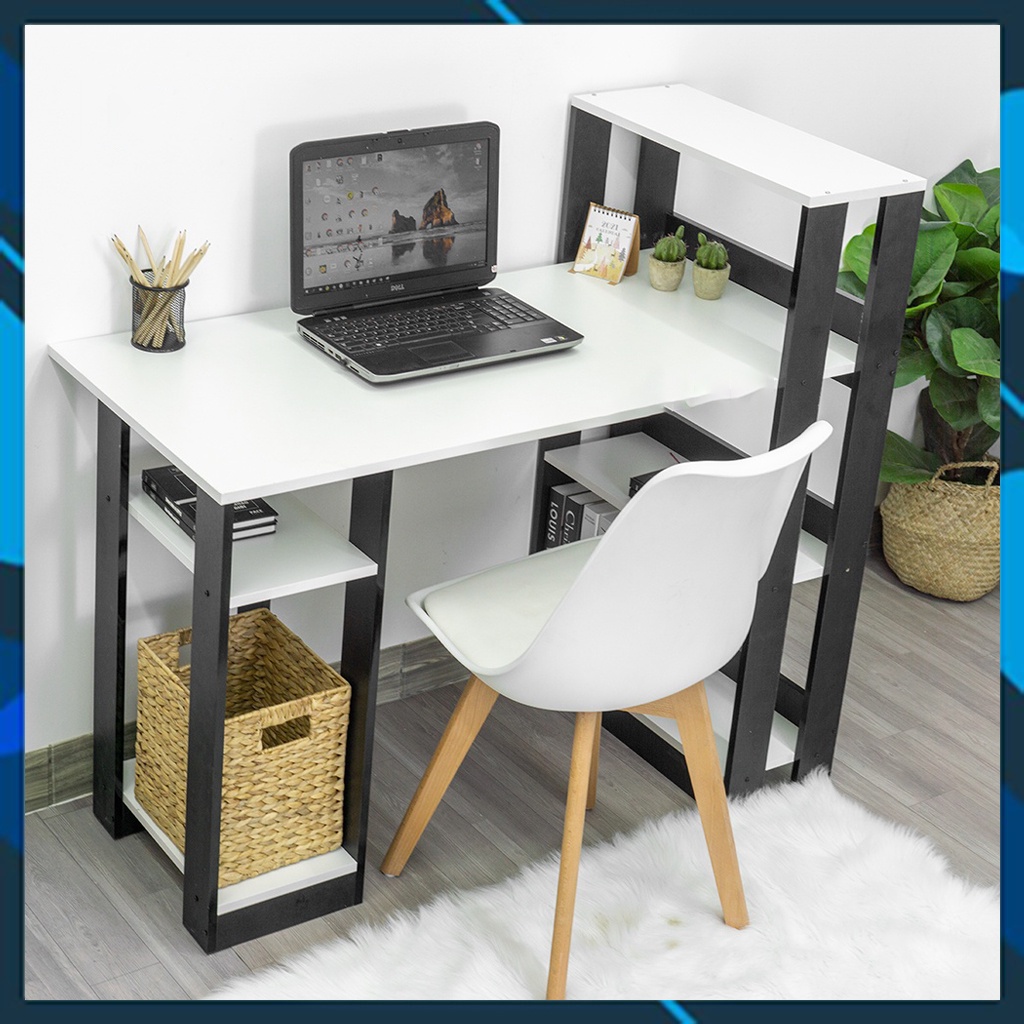 Bàn Học, Bàn Làm Việc, Đa tầng kết hợp giá sách chữ L chất liệu Gỗ MDF Nhập Khẩu.