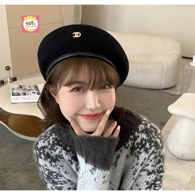 Mũ nồi dạ lông cừu ép cao cấp  viền da logo Chanel form chuẩn auth