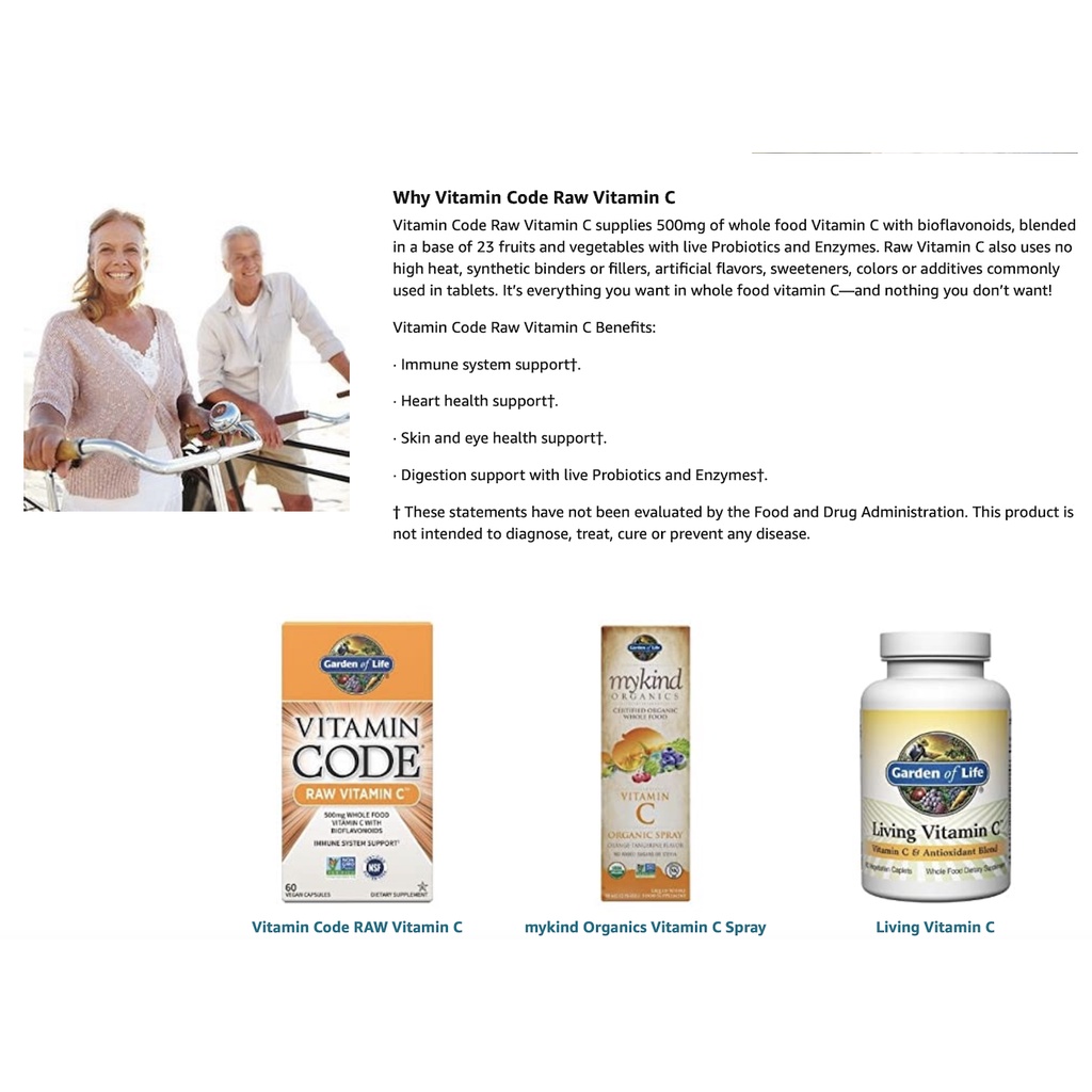 HŨ 60-120 VIÊN VITAMIN C TỪ TRÁI CÂY - RAU CỦ Garden of Life - Vitamin C Code Raw, 500mg Whole Food with Bioflavonoids