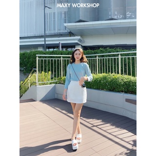 Áo thun nữ dài tay cổ tròn basic Lollipop Tee Blue Maxy Workshop
