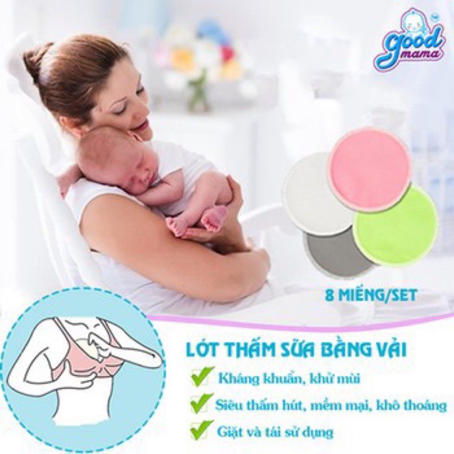 Miếng lót thấm sữa Goodmama 8 miếng dùng nhiều lần .