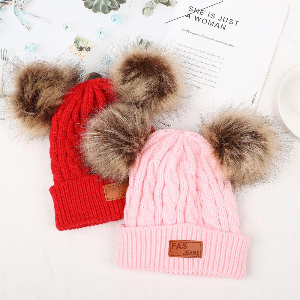 Mũ beanie Trùm Đầu Phối Cục Bông Thời Trang Mùa Đông Cho Bé