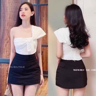 Sét áo lệch vai nơ chân váy chữ A