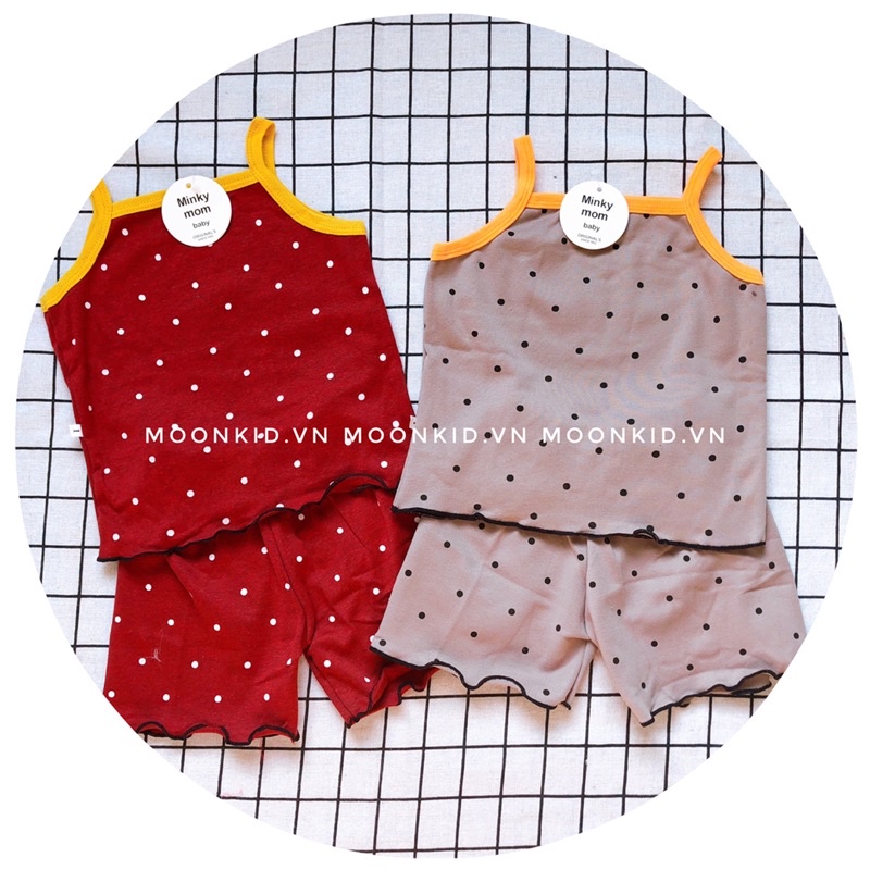 Bộ 2 Dây Bé Gái MinKy Mom thun gân chấm bi cho bé 8-18kg