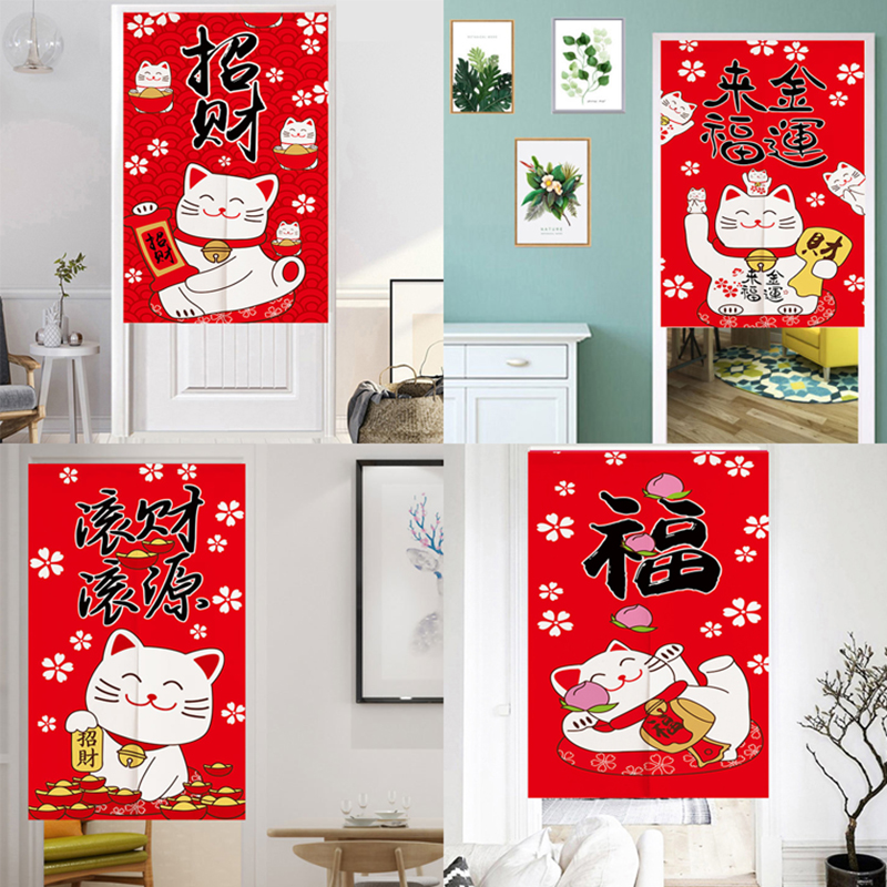 Rèm Cửa Ngắn In Hình Mèo May Mắn