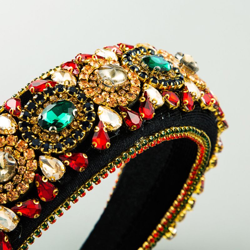 Flgo Băng Đô Nhung Đính Đá Hình Vương Miện Bandana Baroque Bản Rộng H Lấp Lánh Sang Trọng Cho Nữ