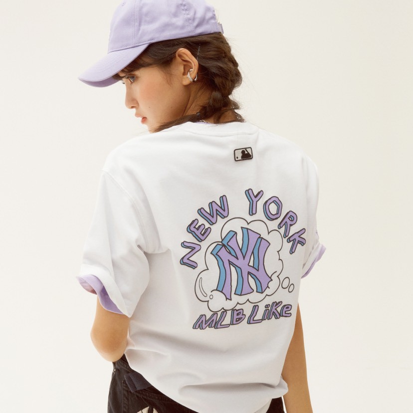 Áo Thun MLB NY Hàn Quốc 🔴CHÍNH HÃNG🔴 MLB Like Popcorn NY White Tee - Áo NY Tay Ngắn Cổ Tròn - Simple Sneaker