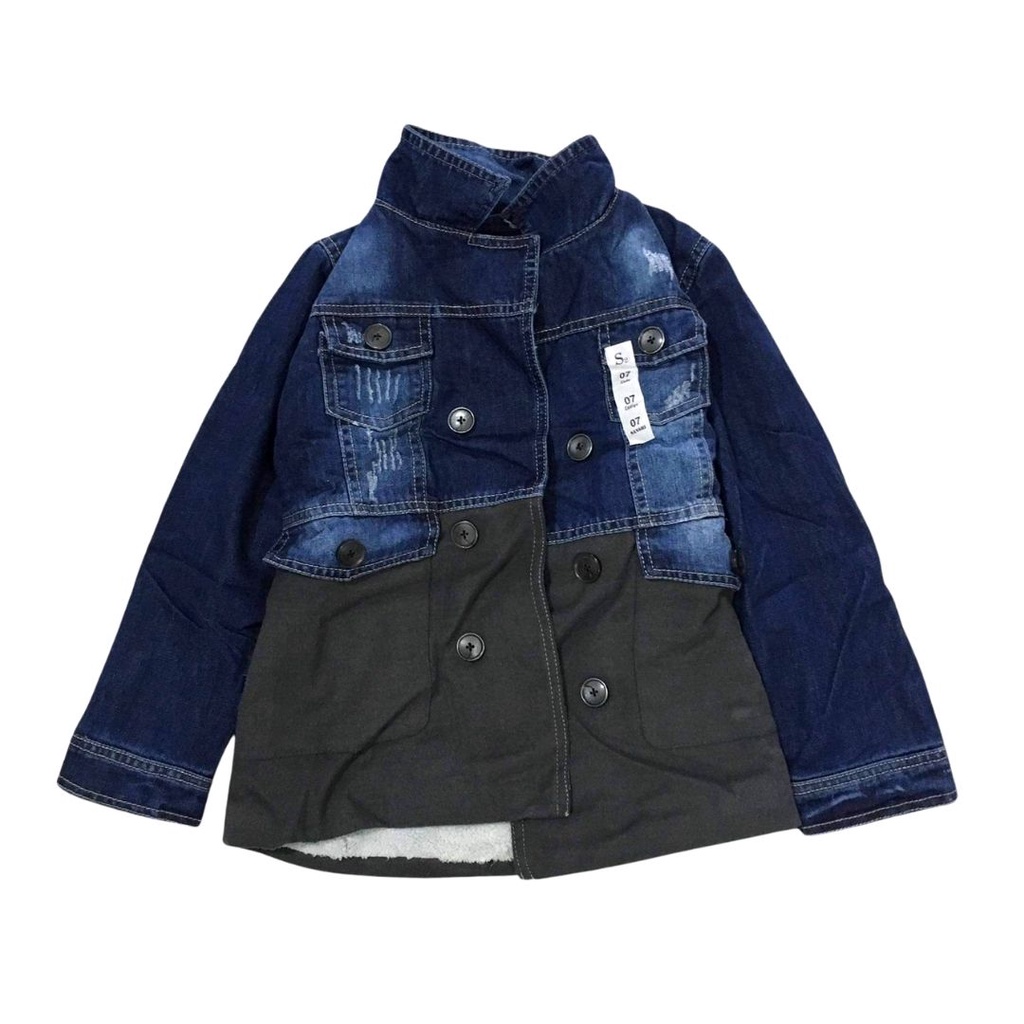 Áo khoác jeans denim dáng dài lót lông cho bé gái 4-8 tuổi hàng VNXK xả kho