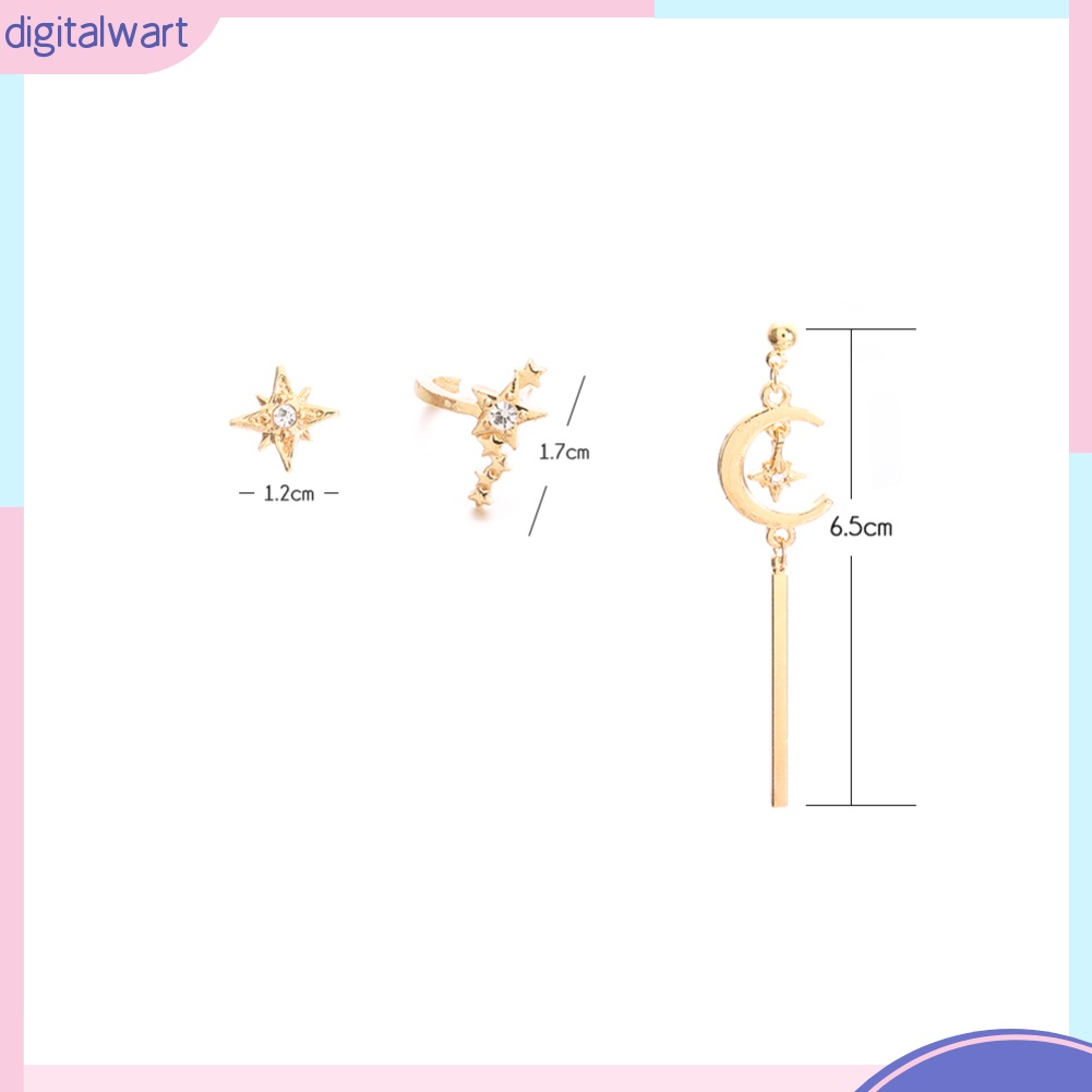 Set 3 khuyên tai họa tiết trăng và sao thời trang cho nữ