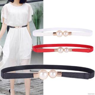 Thắt lưng da PU mềm khóa cài đơn giản đính ngọc trai nhân tạo phong cách vintage dành cho nữ