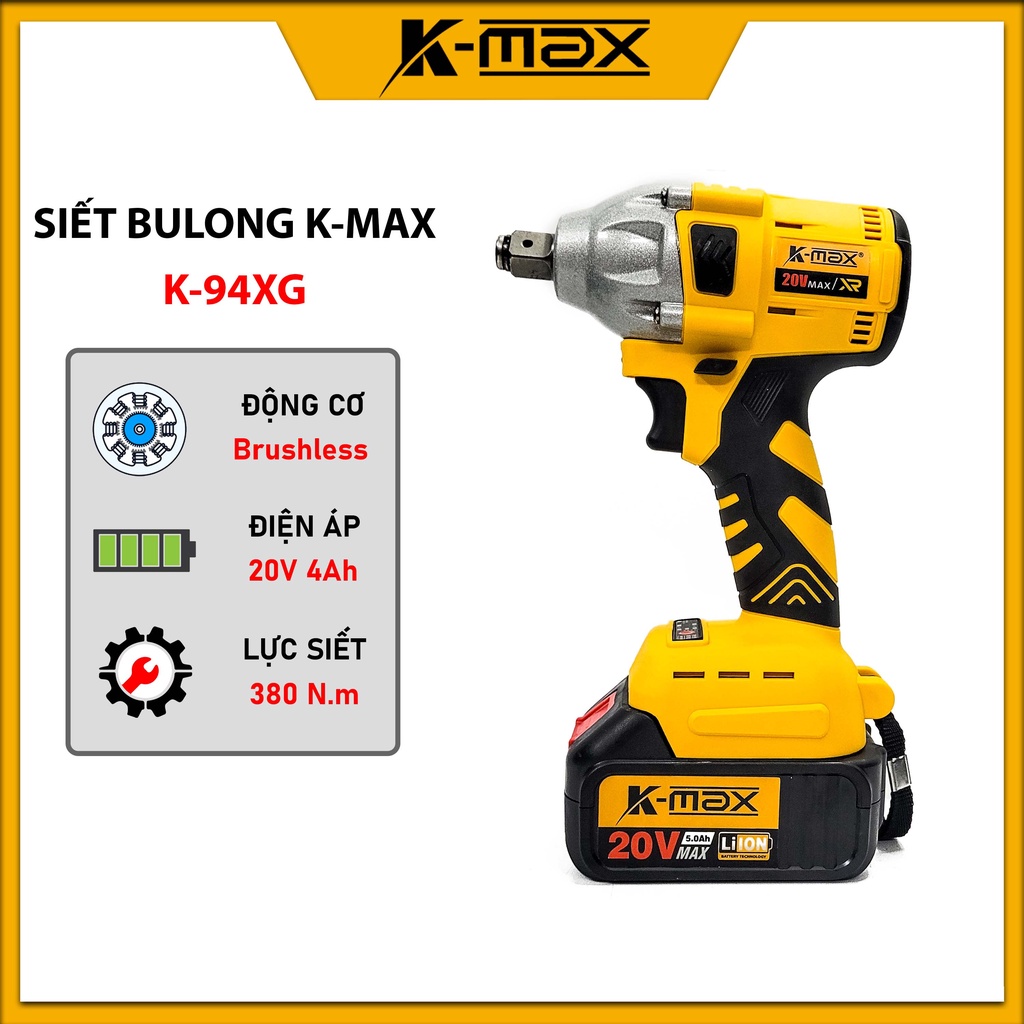 Vali máy siết bulong pin K-MAX K-94XG 20V chân pin MAKITA - động cơ không chổi than - Kèm hộp đồ nghề 24 chi tiết
