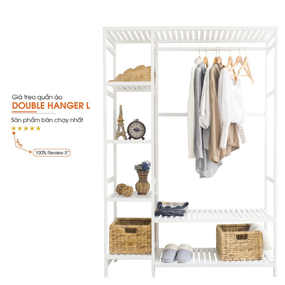 Tủ Treo Quần Áo Gỗ, Giá Treo Quần Áo Gỗ Double Hanger Size Lớn - Nội Thất Lắp Ráp Hàn Quốc Sản Phẩm Cao Cấp·Xuất Khẩu