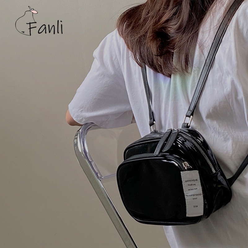 Fanli Ba Lô Da Dáng Vuông Màu Đen Trơn Phong Cách Hàn Quốc Chất Lượng Cao Cho Nữ