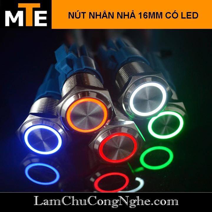  Nút nhấn nhả chống nước 12mm có LED XANH, ĐỎ 12mm 9-30V