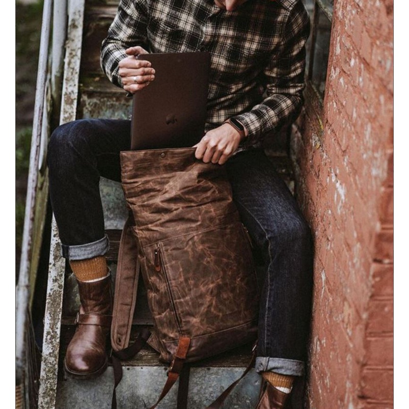 Balo vải bố Canvas Ursa Warrior nắp chéo da bò thời trang dành cho phái mạnh HB1