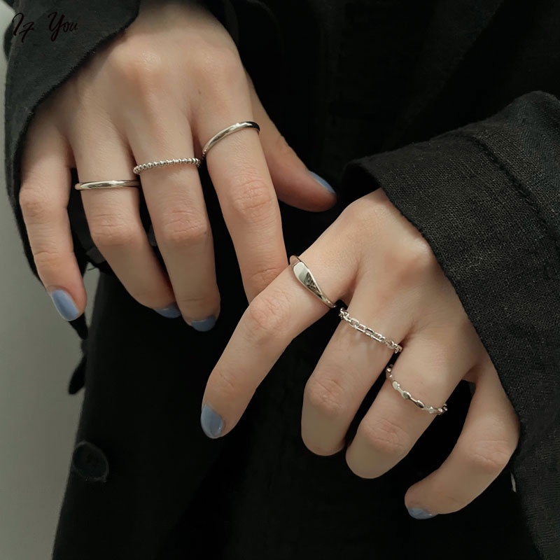 Set 6 nhẫn bạc AY thiết kế đơn giản thời trang cho nữ