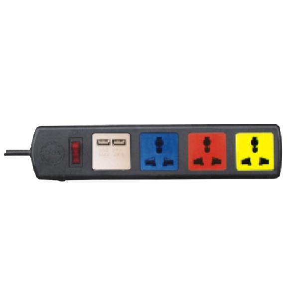 Ổ cắm điện LIOA 3 ổ cắm đa năng + 2 cổng sạc USB 5v Có CB chống quá tải