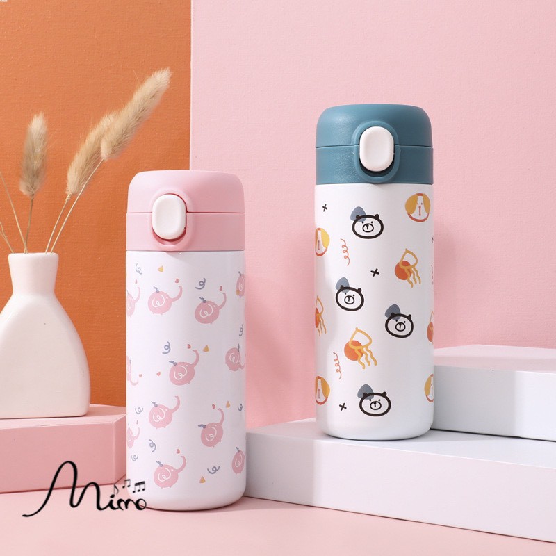 Bình nước giữ nhiệt cao cấp giữ ấm lâu họa tiết hoạt hình cute dung tích 350ml gửi ngẫu nhiên