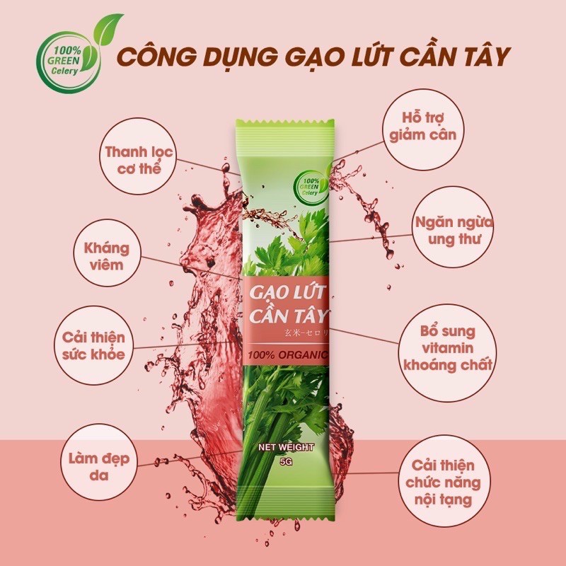 Bột cần tây gạo lứt, đẹp dáng đẹp da, tốt cho phụ nữ sau sinh, đánh bay mỡ thừa (Hộp 15 gói x4gram) | BigBuy360 - bigbuy360.vn