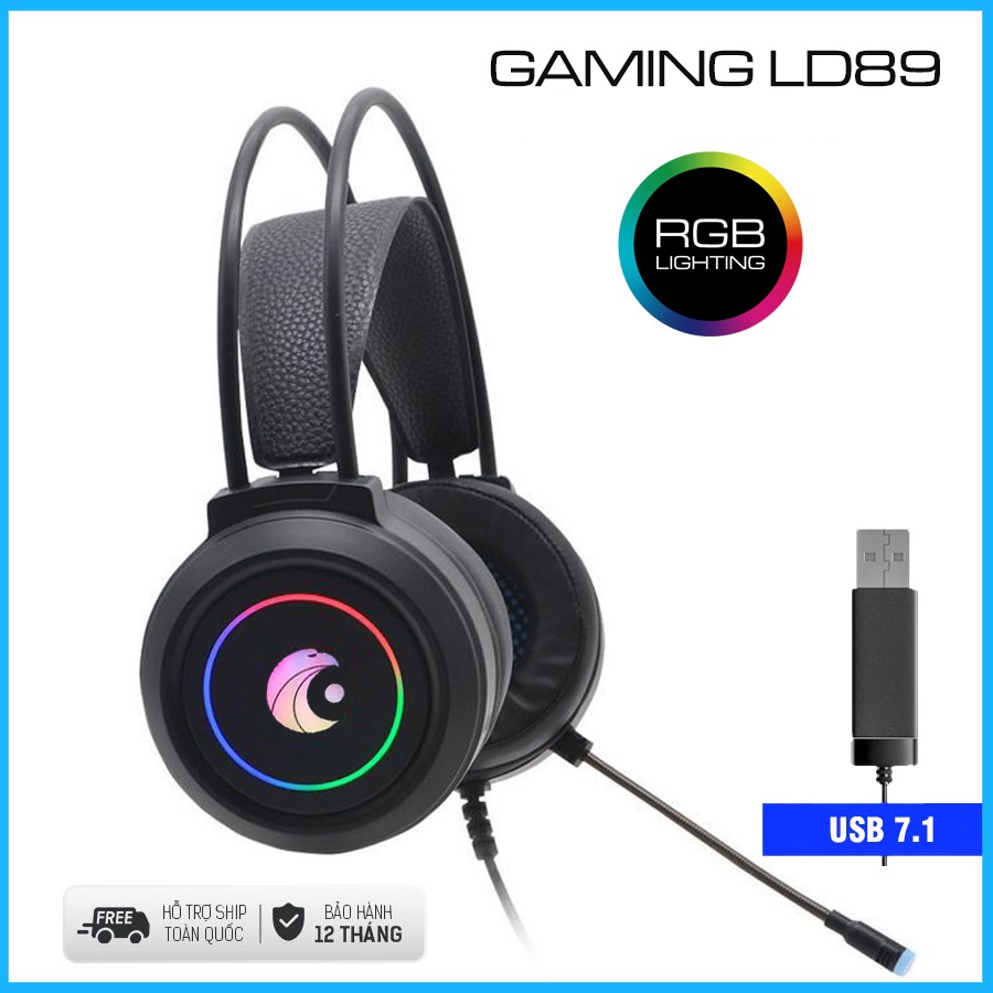 Tai nghe chơi game có dây LD89 Châm cắm USB 7.1 Cao cấp, Tai nghe LED RBG, có Micro thu âm, âm thanh vòm