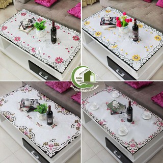 Khăn trải bàn thêu hoa bằng vải cotton trắng cao cấp [ 60cm x 1m ] - giao kiểu hoa ngẫu nhiên