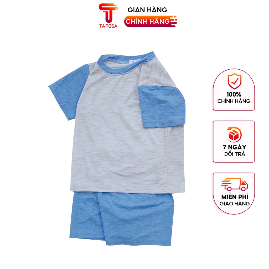 Đồ bộ quần áo cộc tay cho bé trai bé gái chất coton TANOSA phối màu ống tay 18-20kg