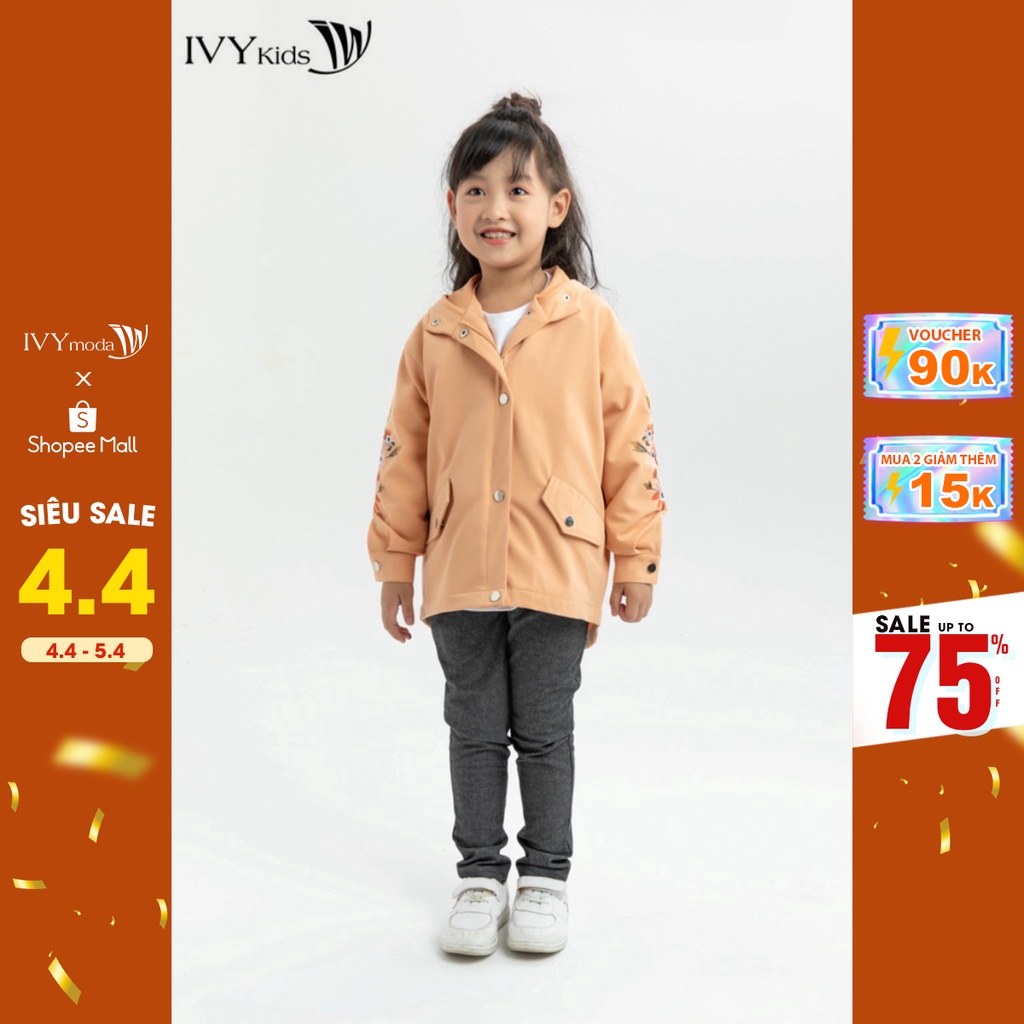 [NHẬP WABRTL5 GIẢM 10% TỐI ĐA 50K ĐH 250K ]Áo khoác tay thêu hoa bé gái IVY moda MS 77G0400