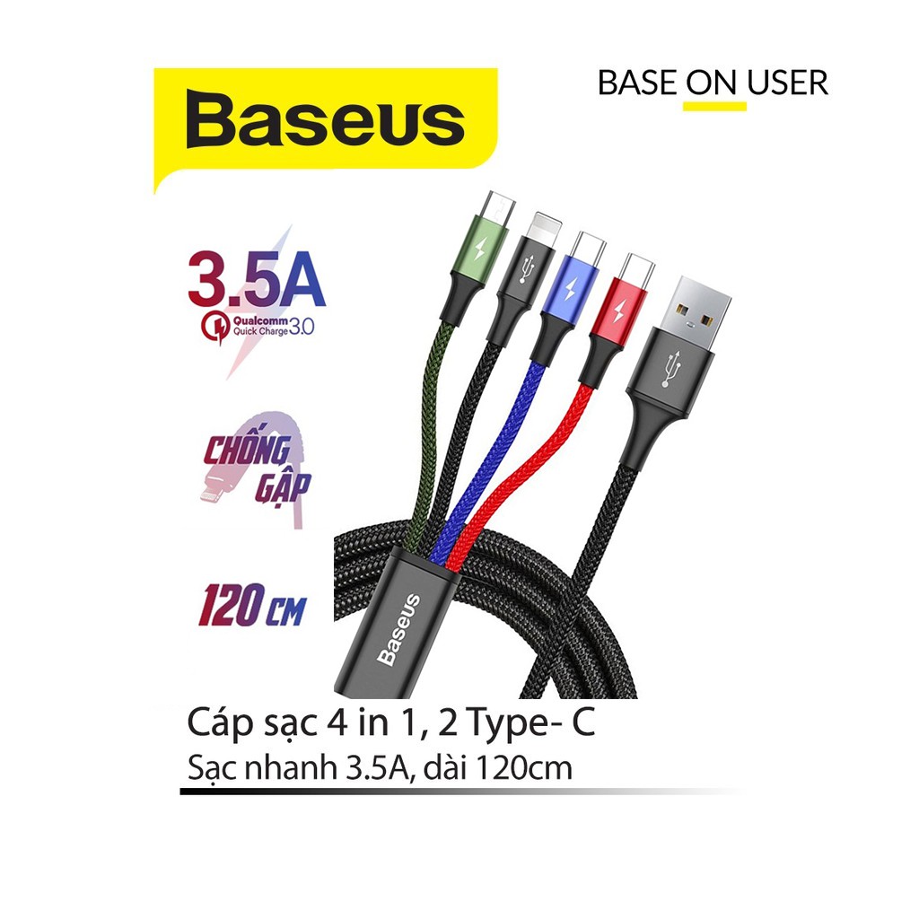Cáp sạc nhanh 3.5A Baseus Rapid Series 4in1/Micro/2 Type-C dây dù siêu bền dài 120CM cho Smartphone