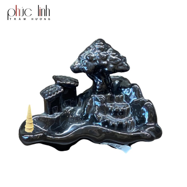 Xông Thác Khói Ống-Bằng Sứ-Tặng Nụ Trầm Viên-Xông Nụ Trầm-Cao 10cm-Đường Kính 8cm-Hình Tay Nắm Sen
