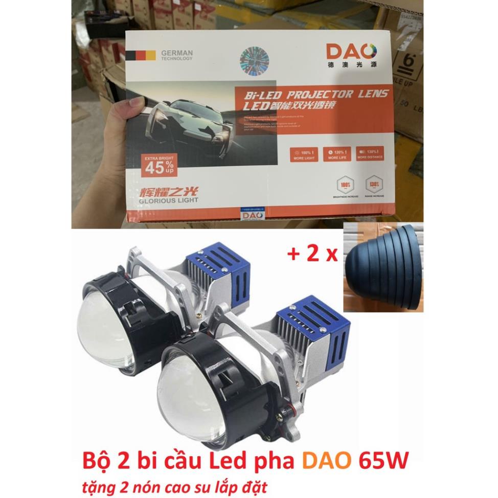 LED pha bi cầu DAO 65W giá bộ 2 đèn thấu kính siêu sáng TẶNG 2 nón cao su lắp đặt