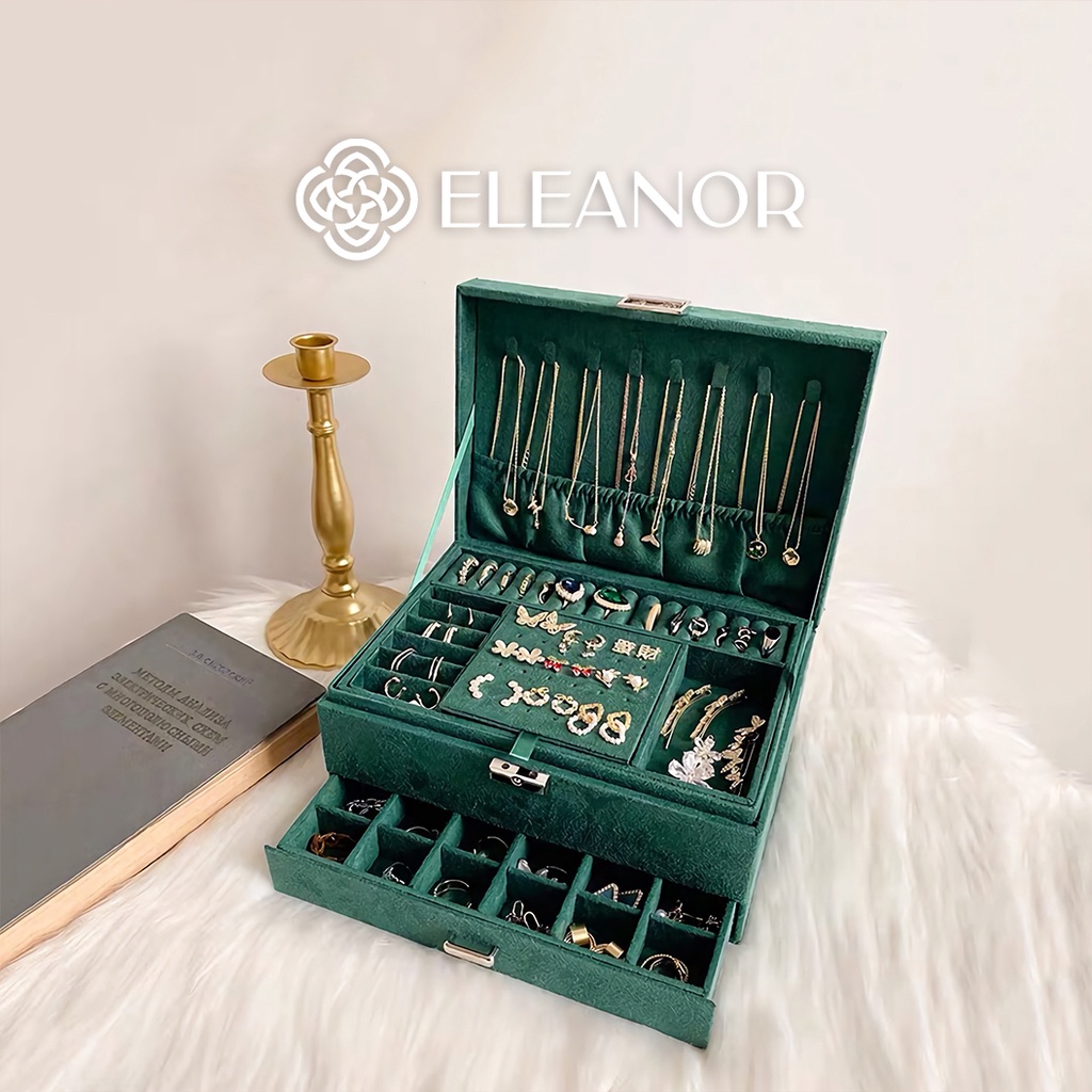 Hộp Trang Sức Eleanor Cỡ Lớn Màu Xanh Lá Cao Cấp, Hiện Đại - SP003109