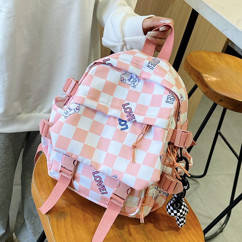 Balo IELGY in họa tiết caro dễ thương phong cách hàn quốc cho nữ