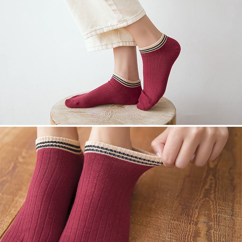 6 Pairs Cotton Low Cut Women Socks Striped Korean Cute Nonslip Novelty Ankle Socks Spring Breathable Comfortable Female Socks
