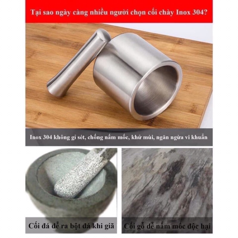 Bộ cối chày Inox 304 cao cấp Ánhin không gỉ sét