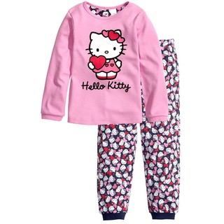 Bộ Đồ Pajamas Tay Dài Màu Hồng In Hình Hello Kitty Dễ Thương Cho Bé Gái