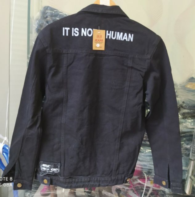 (VIP) Áo khoác jean nam màu đen form rộng cao cấp giá rẻ có 6 túi thật Human-Trơn