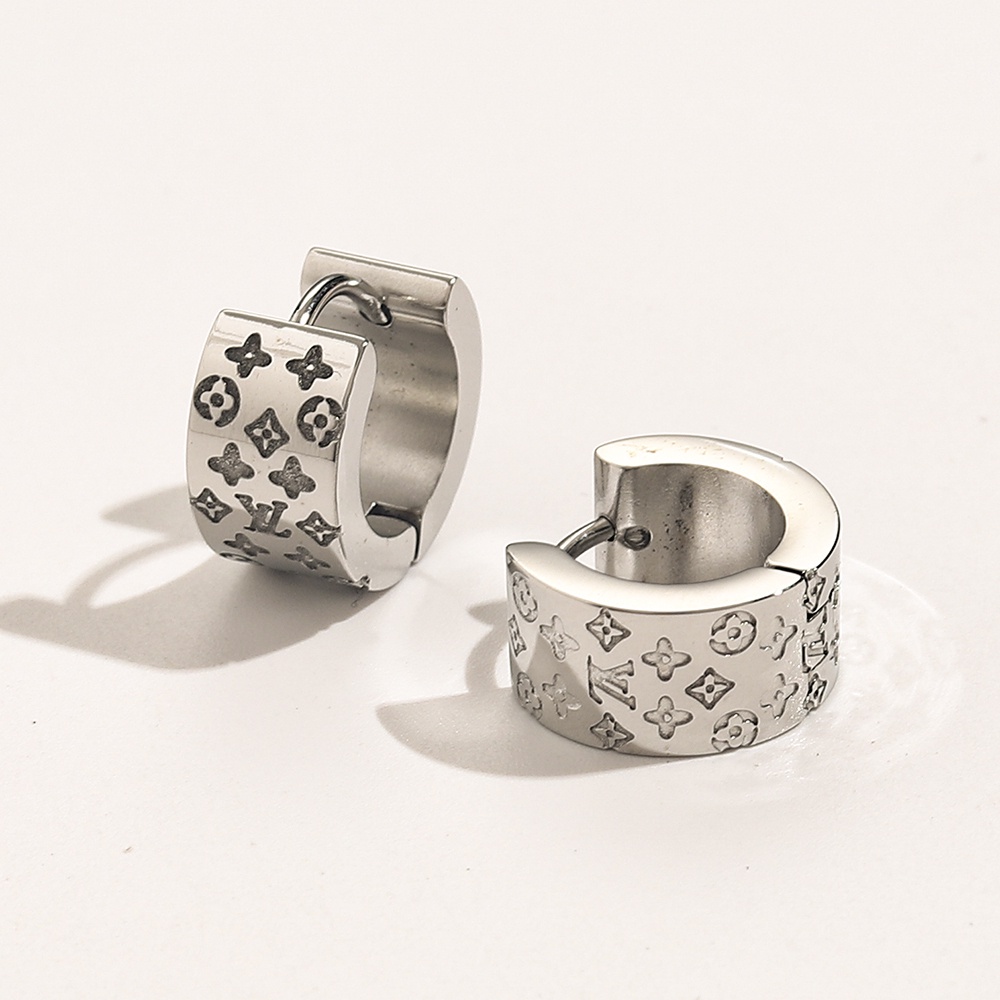 LOUIS VUITTON Khuyên Tai Tròn Bằng Thép Titan In Logo LV Thời Trang