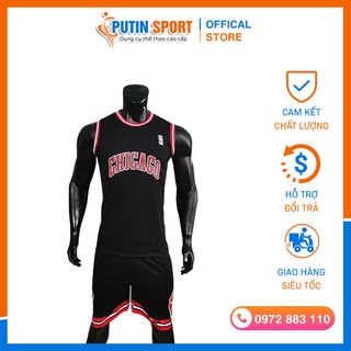 Quần áo bóng rổ just play chicago & bulls cho nam , 2 màu đen đỏ , chất vải mè thoáng mát mẫu 2022- putin shop