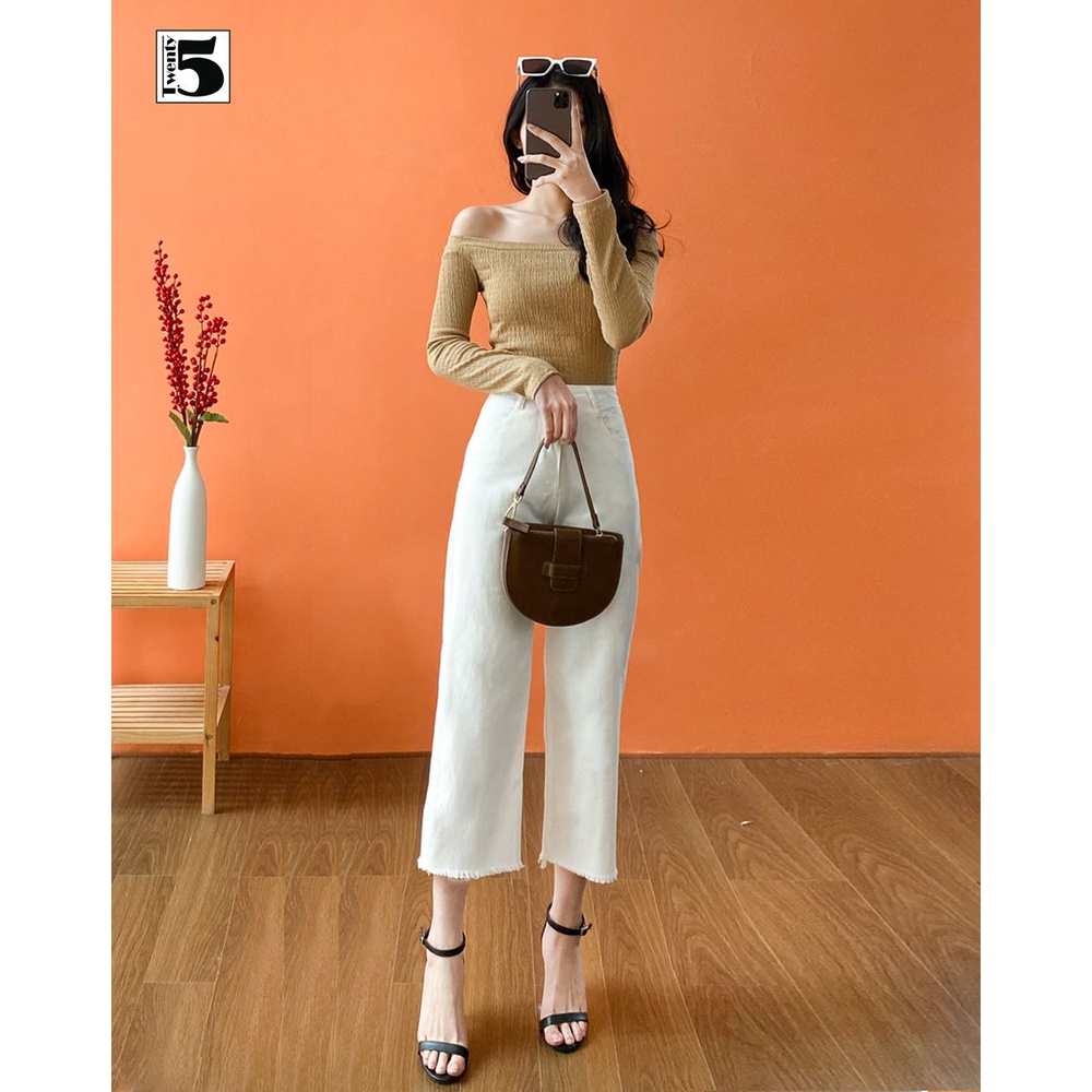 Áo thun kiểu trễ vai nữ dáng ôm tay dài Twentyfive N451