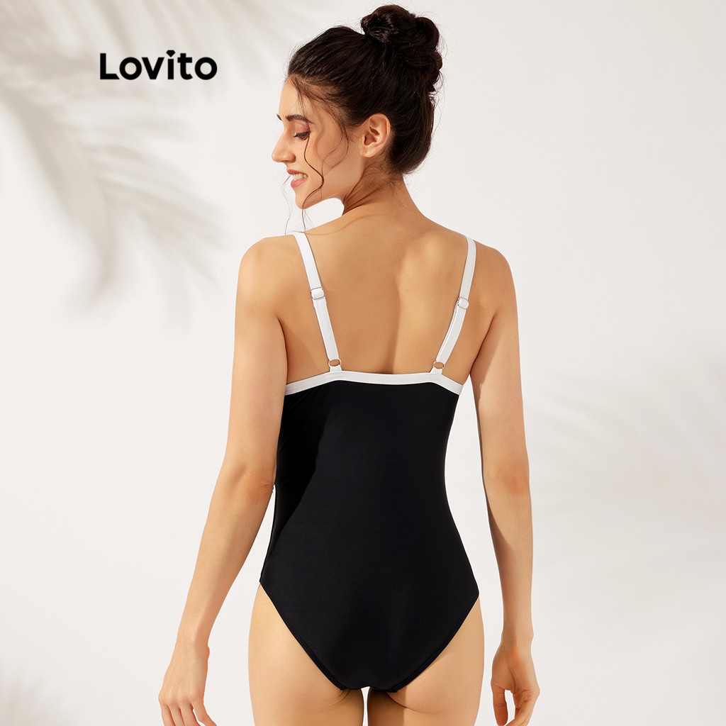 Bộ đồ bơi liền thân Lovito thiết kế cắt xẻ họa tiết bàn cờ thanh lịch L23AD085 (Nhiều màu sắc)